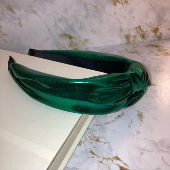 Emerald Green Metallic Top Knot Knotted Boho Festival Formal Cocktail Headband - Picture 9 of 17